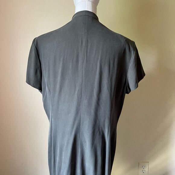 Vintage Talbots 100% Silk Maxi Dress Olive Green Minimalist Quiet Luxury 18 - Picture 4 of 9